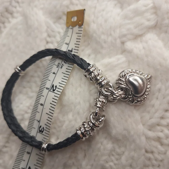 Judith Ripka Sterling Heart Charm Bracelet, Leather Band & Cubic Zirconia - Picture 7 of 12